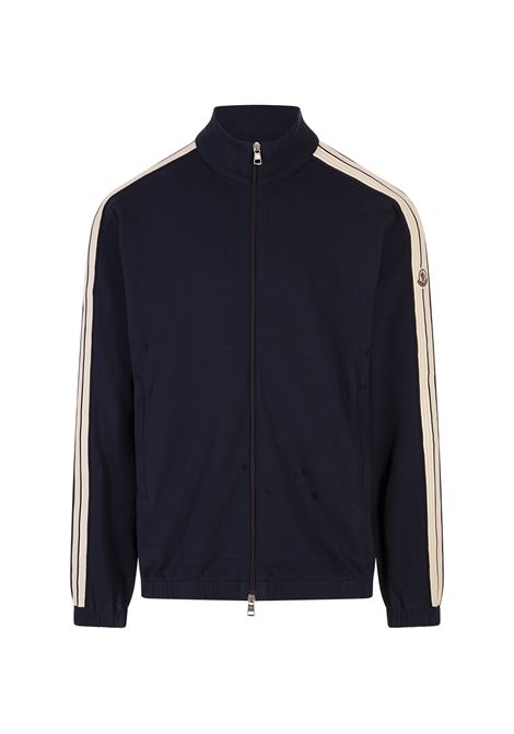 Felpa Full-Zip Blu Con Bande a Contrasto e Patch Logo MONCLER | 091-8G00047 89AWU742